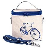 SoYoung Large Cooler Bag - Adult Lunch, Raw Linen, Eco-Friendly, Retro, Leakproof, Easy to Clean - Blue Bicycle