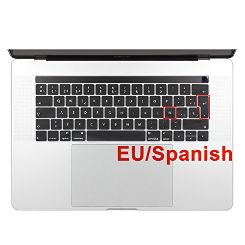 Batianda Spanish ESP Waterproof Ultrathin Silicone Keyboard Cover Skin for Newest MacBook Pro 13 15 inch 2017 & 2016 With Touch Bar & Touch ID Model:A1706 / A1707 (Black)