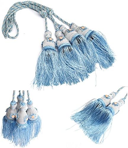 A Pair Applique Tassels Curtain Tieback Double Ball Curtain Cord Home D?cor-Blue