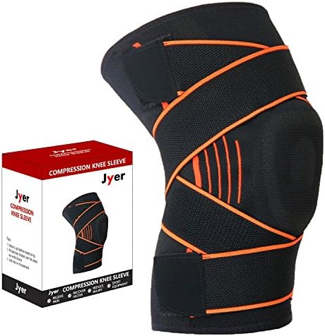 Jyer Compression Knee Brace Sleeve Support with Protective Straps and Shock-absorbing Pad, for Running, Meniscus Tear, Joint Pain, Arthritis Relief, Acl Recovery and Sports
