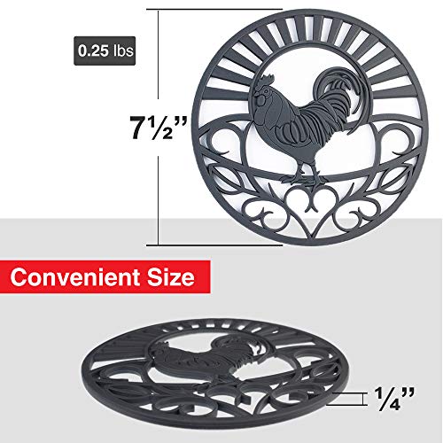 Silicone Trivet Set For Hot Dishes | Modern Kitchen Hot Pads For Pots & Pans | Country Decor Designs Mimics Vintage Cast Iron Trivets | 7.5" Round, Set of 3, Dark Gray - Thumbnail 2