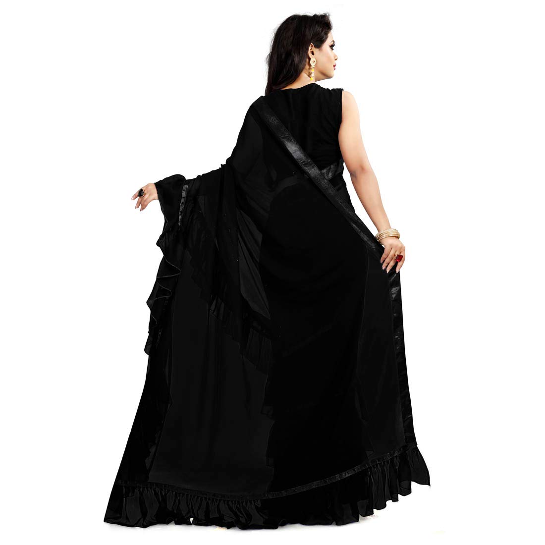 bigben textile georgette solid ruffle saree with blouse piece