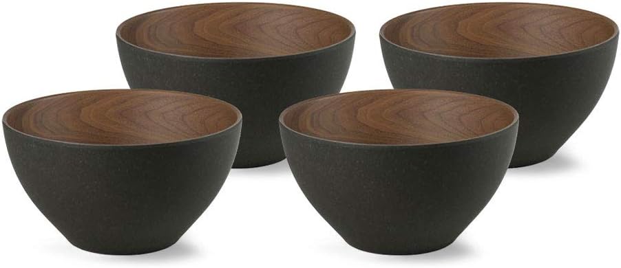 BIOZOYG Organic Bamboo Bowls Cereal Bowls Set of 4 Anthracite 12 x 6.5 cm round 300 ml I Eco-Friendly Bamboo Crockery Bowl Bamboo Deco Bowl Fruit Bowl Cereal Bowl Bamboo Salad Bowl Wood