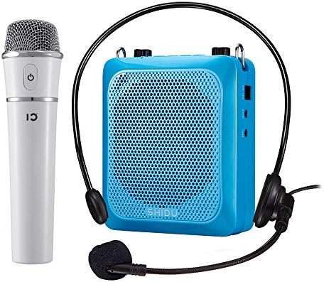 PA Speakers, UHF Wireless Classroom Voice Amplifier, Hand-held Microphone &amp; Wired Headset Microphone, Build-in Recorder &amp; Echo, 30W Output Portable Amplifier for Tour Guides, Teachers, Coaches (Blue)