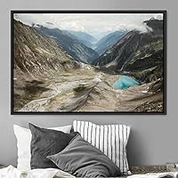 Framed Canvas Wall Art Calming Waters Aerial Cool Lake Landscape Multicolor Photography Realism Relax/Calm - 16x24 inches