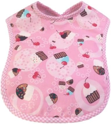 Patricia Ann Designs Fleece Reversible Bib with Check Trim, Cherry Cupcake/Pink