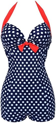 Women Boy-Leg Maillot Conservative One-Piece Swimsuits Polka Bikini Blue XXXX-Large