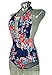 COCOSHIP Red Pink & Navy Blue Antigua Floral Retro One Piece Backless Bather Swimsuit Pin Up Swimwear Maillot L(FBA)