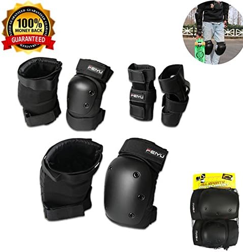 YiCol Adjustable Sports Protective Gear Set Safety Pad Safeguard (6Pieces),for Inline Skating Bike Skateboard Skateboard and Other Extreme Sports Activities.(Black, Medium(for 40kg-60kg))