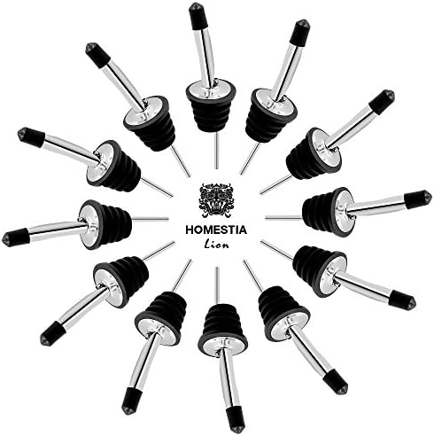 Bottle Pour Spout 12 Pack Stainless Steel Cocktail Pourer with 15 Dust Caps by Homestia, Silver