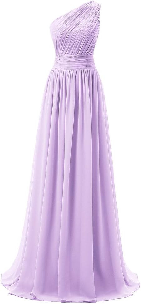 Dressever Women's Long One Shoulder Bridesmaid Chiffon Prom Evening Dress