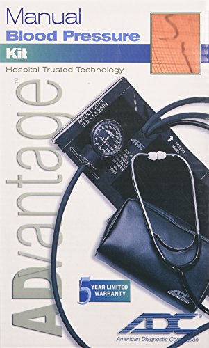 ADC Advantage 6005 Manual Blood Pressure Kit, Includes Attached Stethoscope and Carrying Case, Adult BP Cuff, Black