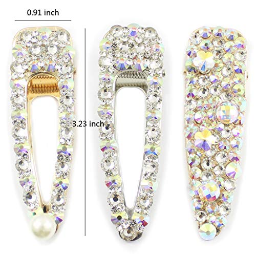 Rhinestone Hairpins Pearls Hair Clips for Women Girls Shiny Hair Barrettes Wedding Bridal Artificial Crystal Hairpins Handmade Bridesmaid Hair Accessories (3Pcs AB Crystal Hairpins) - Thumbnail 7