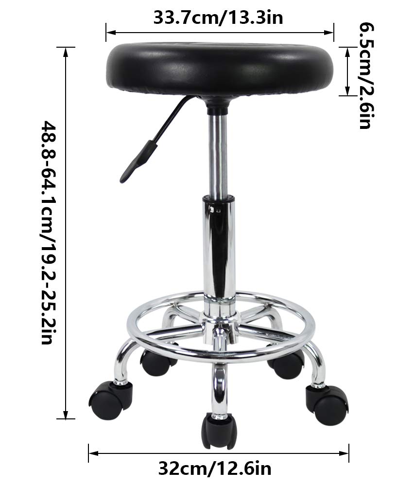 KKTONER PU Leather Modern Round Rolling Stool with Footrest Height Adjustable Spa Drafting Salon Tattoo Work Massage Stools Task Chair Small (Black): Furniture & Decor
