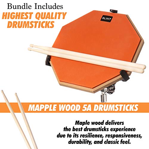 Practice Pad Bundle 12 inches - Drum Pad Double Sided with Drumsticks and Carry Bag With Two Different Surfaces for Snare Drum Practice - Silent Drum Double Sided Practice Pad - Thumbnail 3