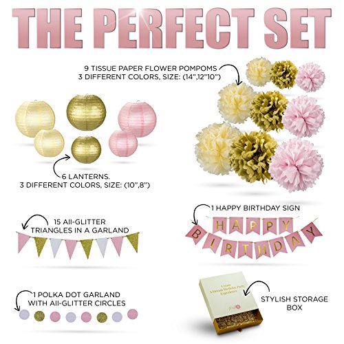 image for The Classic Decor 31 Pcs of Pink Gold and Cream Birthday Party Decorat