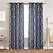 jinchan Floral Curtains Embroidered Curtains for Living Room 84 Inch Long Faux Silk Curtains Slate Blue Grommet Top Flower Patterned Drapes Light Filtering Curtains Window Curtain Set 2 Panels