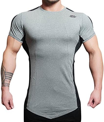 Mechaneer Men's Workout Muscle Fitness Gym Bodybuilding Short Sleeves T-Shirt(Grey M/Tag XL)