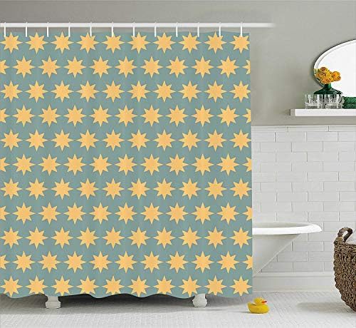 XIAOYI Modern Shower Curtain, The Starry Night Pattern in Conceptual Artwork Style with Retro Details Print, Fabric Bathroom Decor Set with Hooks, 60W X 72L Inche Long, Apricot Mustard