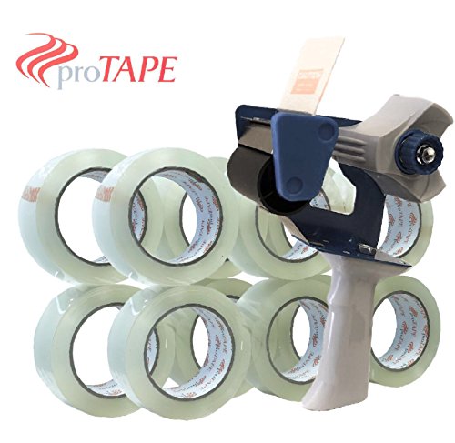 ProTape - 110 Yard, Clear Professional Grade Heavy-Duty Carton Sealing Packing Tape, 2" Wide, 1.9mil (12 Pack of Rolls) With Handheld Tape Dispenser - Thumbnail 5