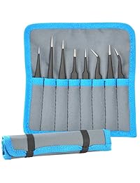 Delcast TZ-8X ESD Juego de pinzas de acero inoxidable antiestática para electrónica, joyas, artesanía, 8 unidades