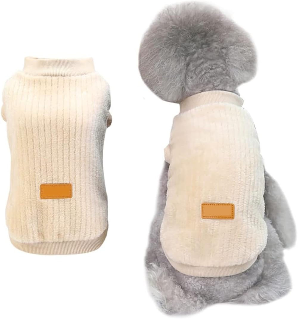 Voarge Dog Clothes Pet Plush pullover, Warm Sweater Winter Clothes, Dog Cold Weather Coat Costume Doggie Sweatshirt (Khaki, S)