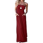 Ofenbuy Womens Off The Shoulder Maxi Dresses Summer Strapless Bandeau Long Dress with Pockets