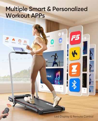 Walking Pad with Incline, RUNIMON 6 in 1 Folding Treadmill for Home & Office,7.5MPH Under Desk Treadmill,Portable Compact Treadmills with Handle,2 -LED Display,Remote&APP Control,No Installation