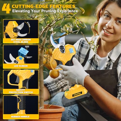 MtiolHig Electric Pruning Shears Compatible with DeWalt 20V, 26000RPM Brushless Motor Cordless 0.8-2 Inch Pruner Shears Scissor with LCD Display & SK7 Blades for Tree, Branch Trimming(Tool Only)
