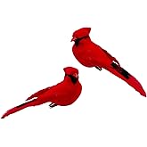 2pcs Red Bird Decor Artificial Red Cardinal Birds Artificial Birds Christmas Cardinal Birds for Tree Flower Floral Arrangements Yard Patio Wreath Designs