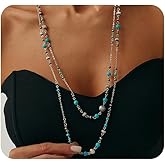 Navirix Boho Long Necklace for Women,Western Turquoise Charm Necklace Layered Necklaces Beaded Statement Jewelry