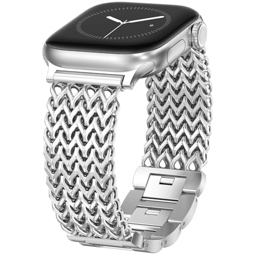 WINGLE Compatible for Apple Watch Band Women Series 11/10 46mm 45mm 44mm 41mm SE 3/2/1 Dressy Stainless Steel Metal Chain Strap Designer Link Bracelet for iWatch 9 8 7 6 5 4 3 2 1, Silver/Black