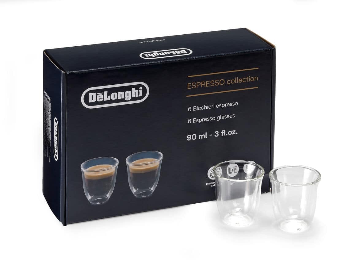 De'Longhi DLKC300 Essential Collection Double Walled Thermo Espresso Glasses, Set of 6, 60 milliliters, Dishwasher Safe, Clear, 5513296651