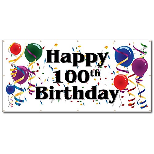 VictoryStore Yard Sign Outdoor Lawn Decorations: Happy 100th Birthday Banner - 3â€™ x 6â€™ Vinyl Banner