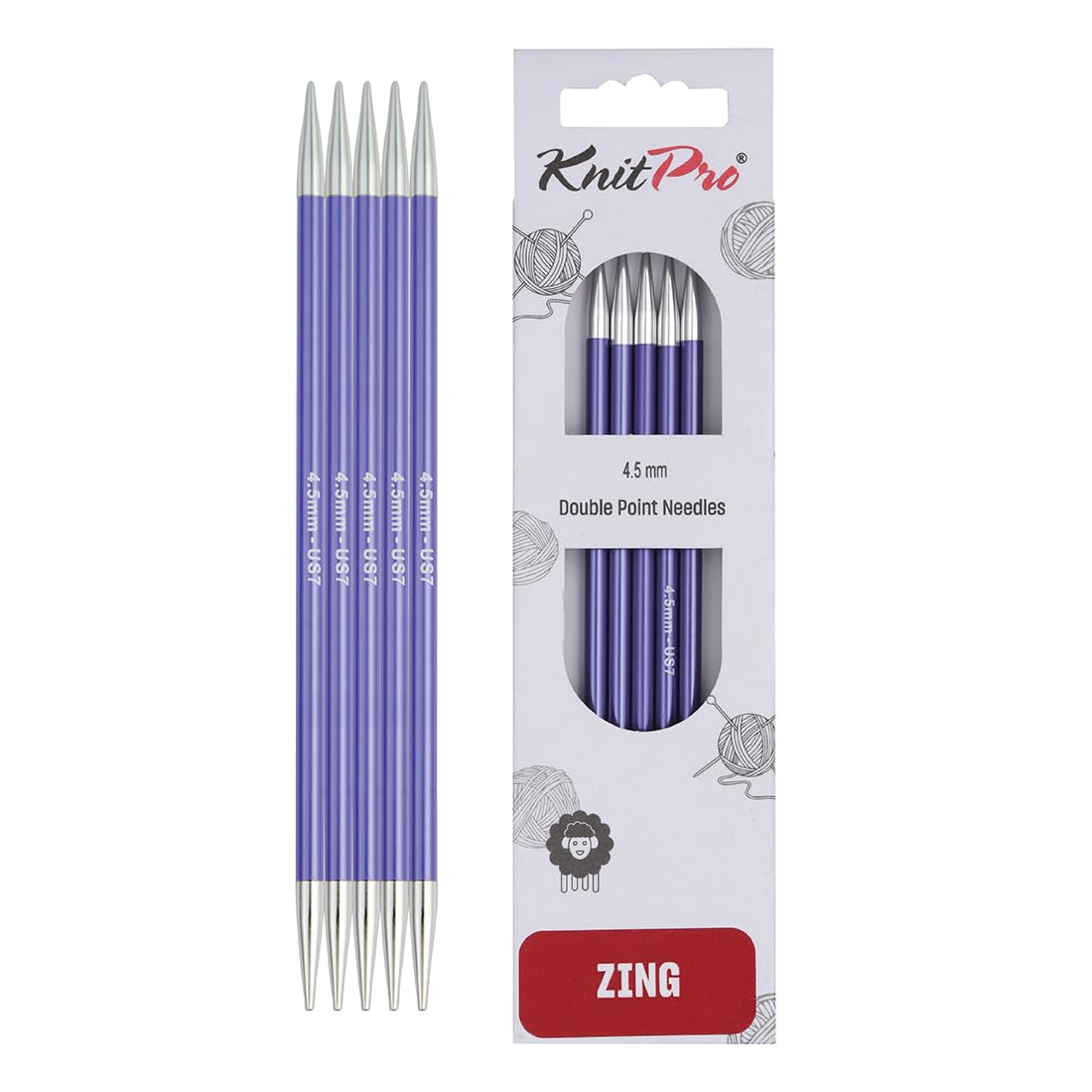 KnitPro Zing Double Pointed Needles 6" (15cm) | 4.50mm