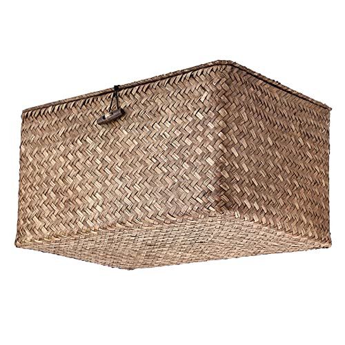 Hipiwe Wicker Shelf Baskets Bin with Lid, Handwoven Seagrass Basket