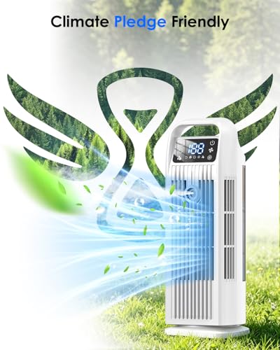 Portable Air Conditioner, 4 in 1 Evaporative Air Cooler with Remote Control, 1200ML Water Tank, 120 Oscillating, 4 Speeds, 12H Timer, Mist Spray Tower Fan for Home Office, White