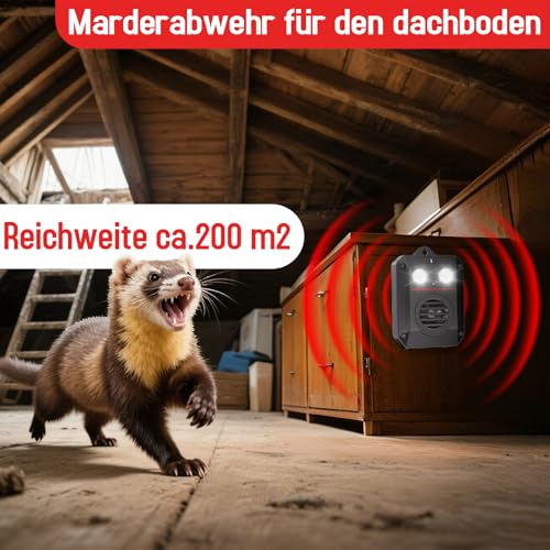 MEKEET Marten Repellent, Marten Repellent Attic, Marten Repellent, Marten Deterrent, Car, Ultrasonic Mouse Repellent with Flash Light, Marten Deterrent, Garden, Marten Rat, Battery Operated for Cars