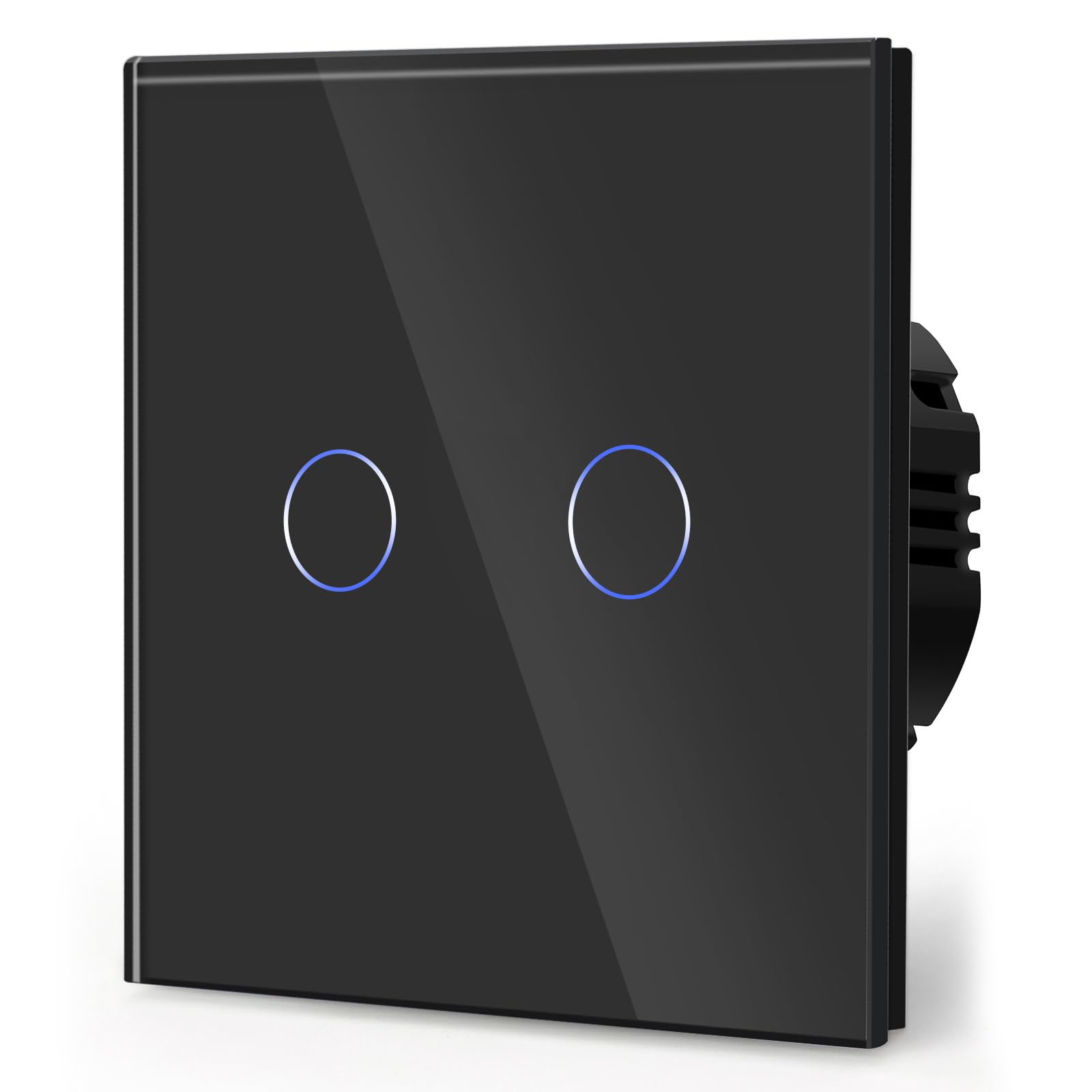 BSEED Touch Light Switch,Standard Touch Sensitive Bathroom Switchs,Tempered Glass Panel with LED Backlight, No Neutral Wire Needed,2 Gang 1 Way,Black 86mm