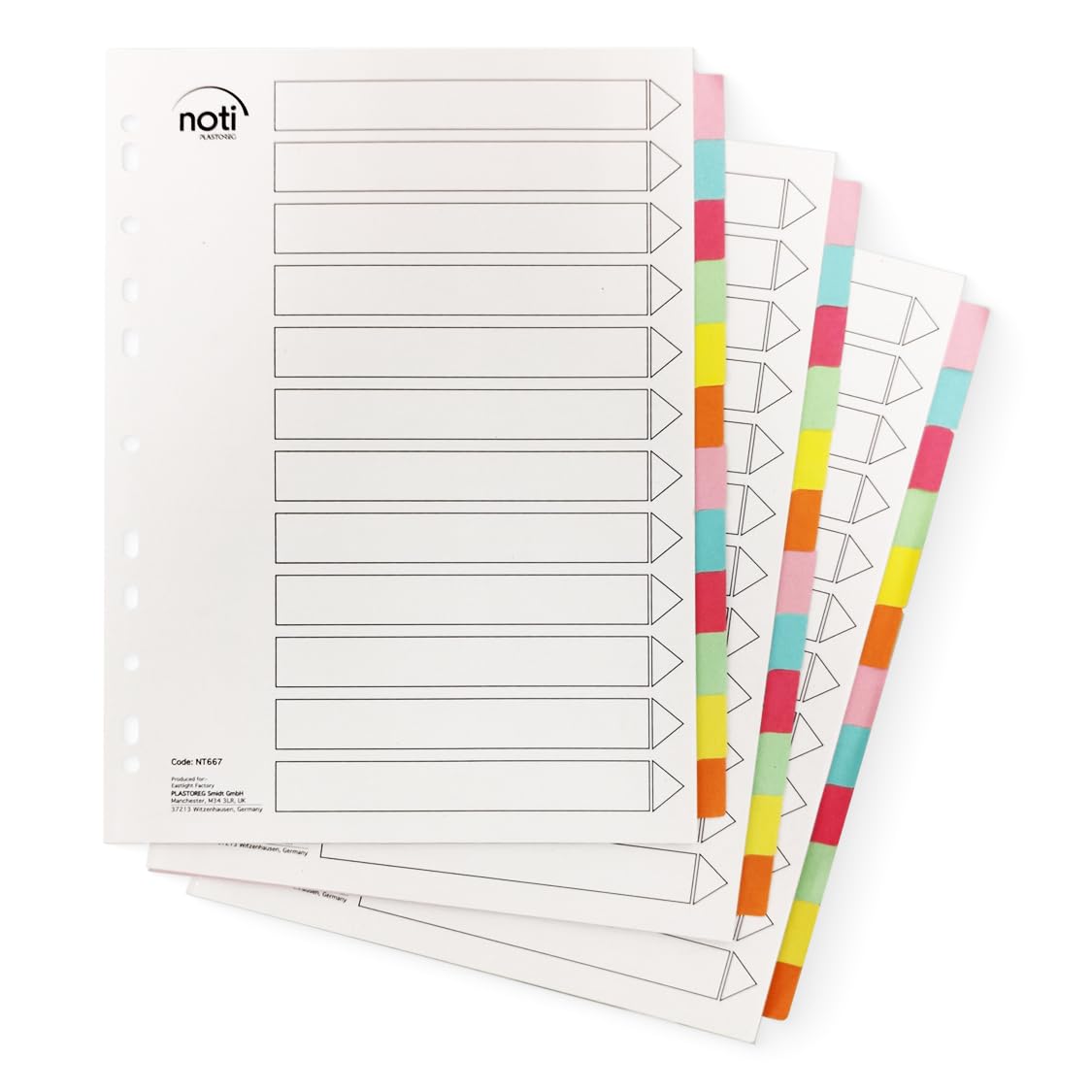 [3 Pack] Noti A4 Multi-Coloured 12 Part Manila File Dividers with Holes Reinforced Table of Content, A4 Subject Dividers