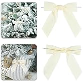 LIZLOVESS Ivory Velvet Ribbon Christmas Bow 5 Inch Premade Cream Bows for Christmas Tree Hanging Decorations Gift Wrapping Wreaths Crafts Outdoor Indoor Home Decor Wedding, Pack of 12