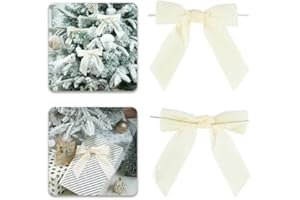 LIZLOVESS Ivory Velvet Ribbon Christmas Bow 5 Inch Premade Cream Bows for Christmas Tree Hanging Decorations Gift Wrapping Wreaths Crafts Outdoor Indoor Home Decor Wedding, Pack of 12