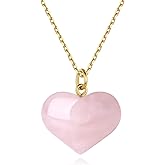 GAVU Rose Quartz Crystal Heart Pendant Necklace for Women,18K Gold Plated