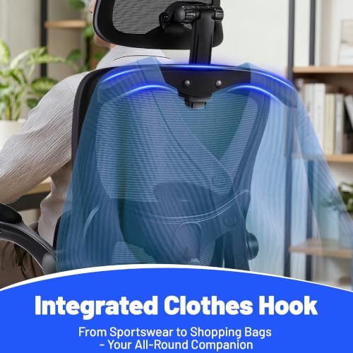 Coscendo Ergonomic Office Chair with Headrest & Lumbar Support, Black | 150 KG Max Load, Breathable mesh backrest, height adjustable swivel chair with rollers, suitable for office & home office