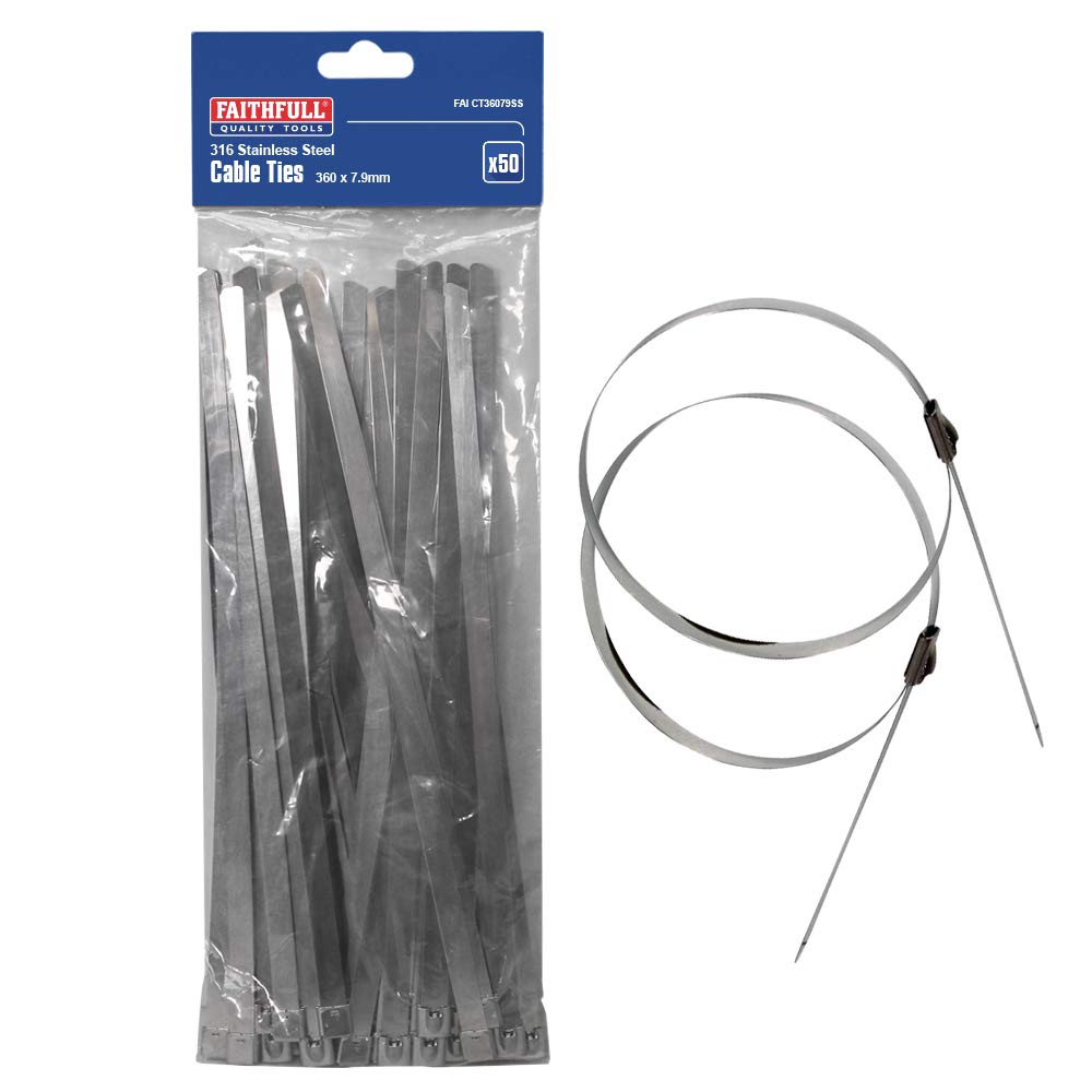 Faithfull CT36079SS 7.9 x 360 mm Stainless Steel Cable Ties (Pack of 50)