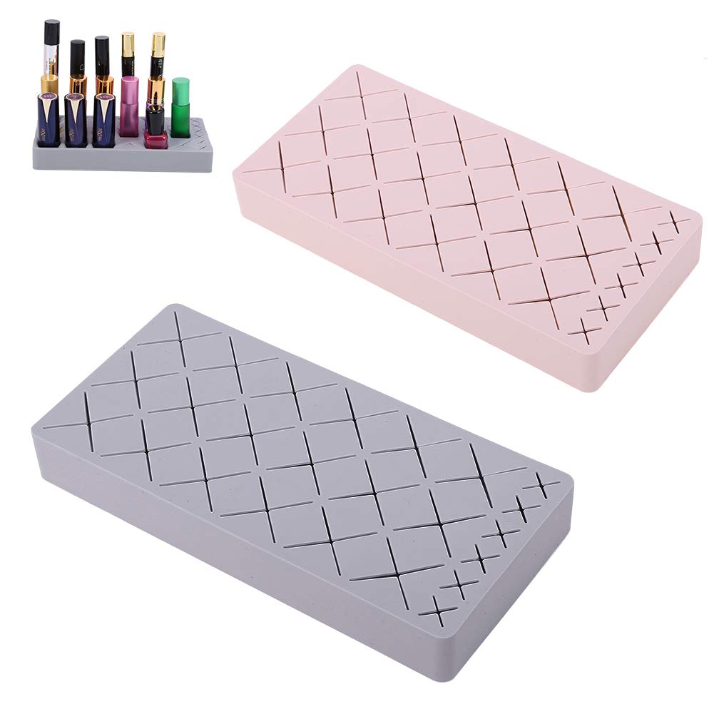 Mialang 2 Pack Lipstick Holder Organizer Silicone Lip Gloss Holder Organizer Case Display Rack 24 Slots Cosmetic Makeup Organizer Case