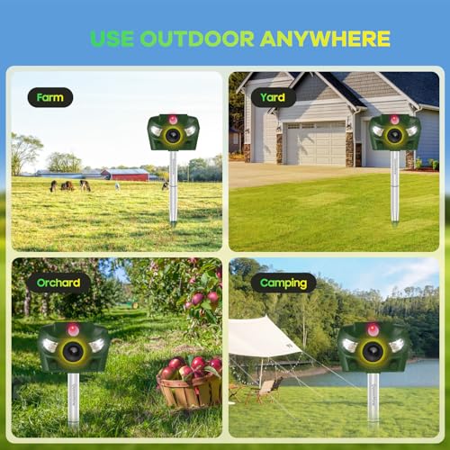 Outdoor Cat Repellent, 5 Modes Ultrasonic Cat Repeller, 26 Feet Solar Outdoor Cat Repellent with Sound Alarm and Flash Lights for Dogs, Deer, Fox, Rabbit, Squirrel, Bird