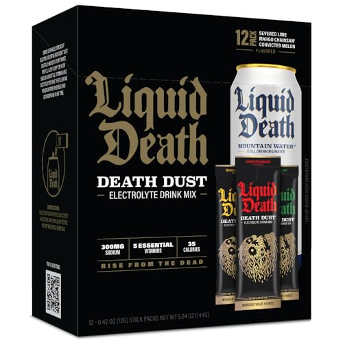 LIQUID DEATH ELECTROLYTE DEATH DUST, SEVERED LIME, MANGO CHAINSAW & CONVICTED MELON (12-PACK)