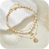 Liiusgelad Seashell Starfish Necklace for Women, 14k Gold Layered Choker, Dainty Beach Jewelry Set, Mermaid Charm Necklace Stack, Ocean Vacation Cute Necklaces