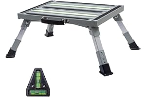 GarfatolRv Safety RV Steps Adjustable Height Aluminum Folding Platform Step with Glow in The Dark Tapes RV Step Stool Supports Up to 1000 lbs.